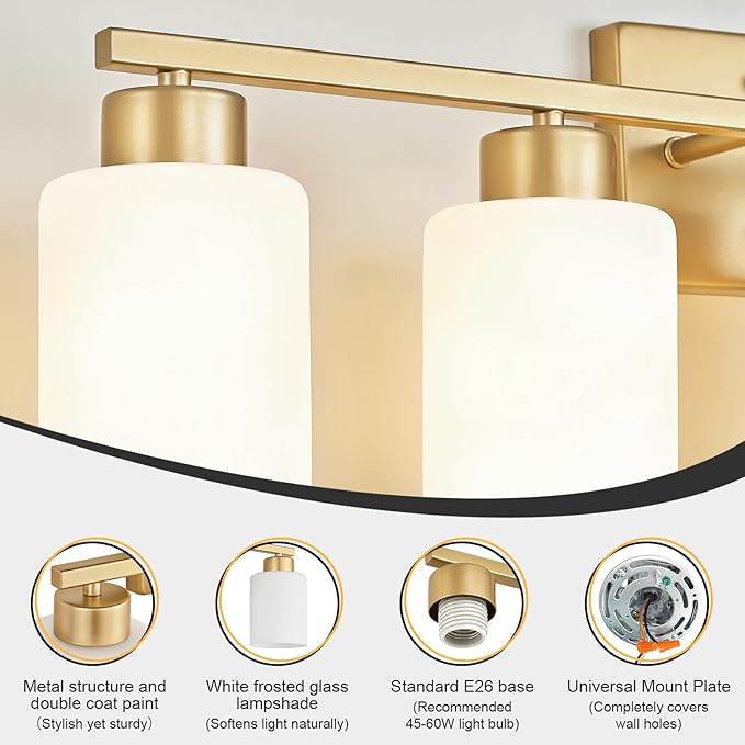 Gold Bathroom Light Fixtures, 5-Light Modern Vanity Light Over Mirror, Wall