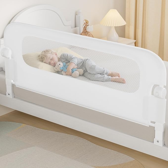 Baby Bed Rail Guard for Toddlers -59" Toddler Bed Rails for Twin, Full, Queen, King Bunk Size Bed Swing Down Bedrail Extral Tall Child Safety Side Railing Guards for Kids White