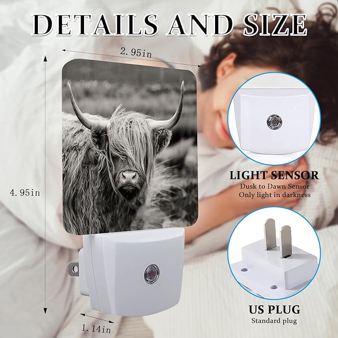 Highland Cow Night Light, Plug-into Wall Cows Nightlight Lamp