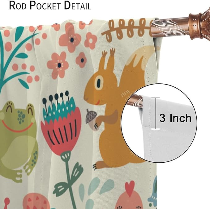 Kids Baby Woodland Blackout Curtains,Forest Animals Plants Cartoon Funny Colorful Deer Fox Owl Pattern Thermal Insulation Window Drapes for Boys Girls Children's Bedroom 52x84in