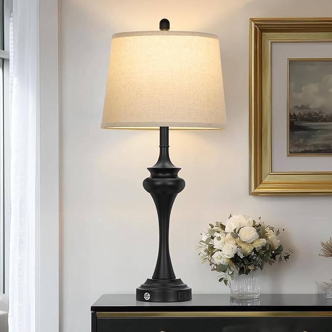 30 Inch Black Table Lamp Single, 3-Way Touch Control Bedside Lamp