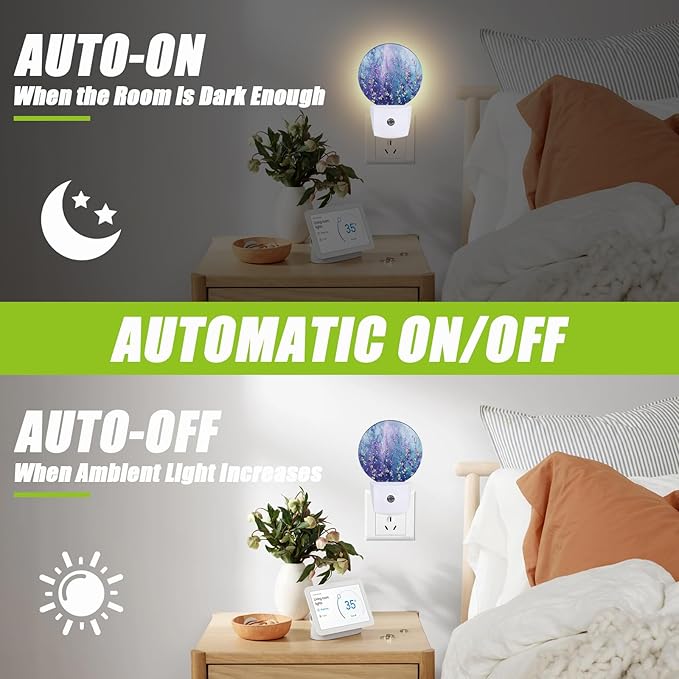 Spring Purple Flower Night Light, Floral Plug-in Night Lights