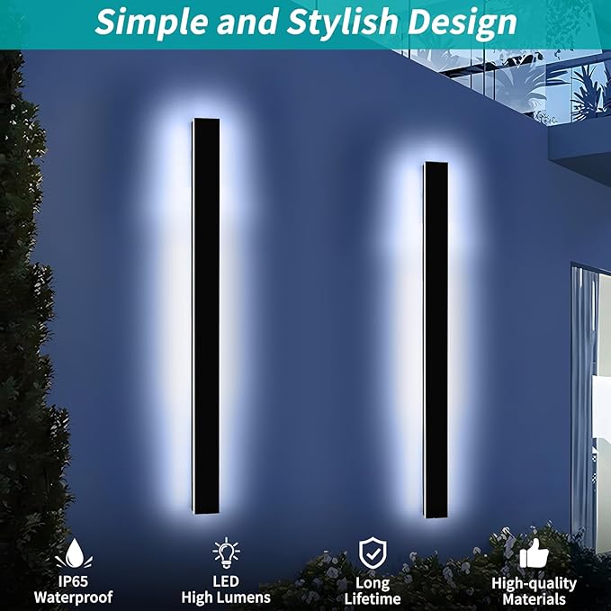 Mikeru 57" 2Pack Outdoor Wall Sconce 6000K Cool White