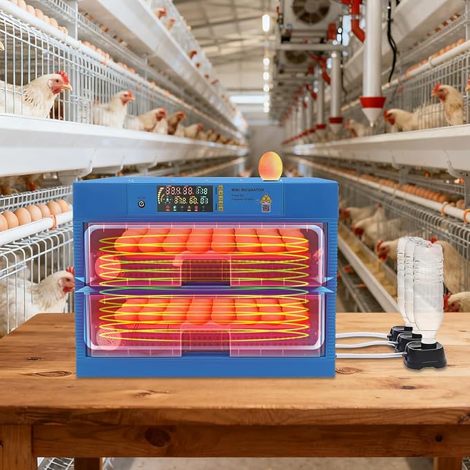 128-Egg Incubator with Automatic Turning, Digital Temperature & Humidity Control - Poultry Hatcher Machine for Chicken, Duck, Goose, Quail & Bird Eggs-Blue