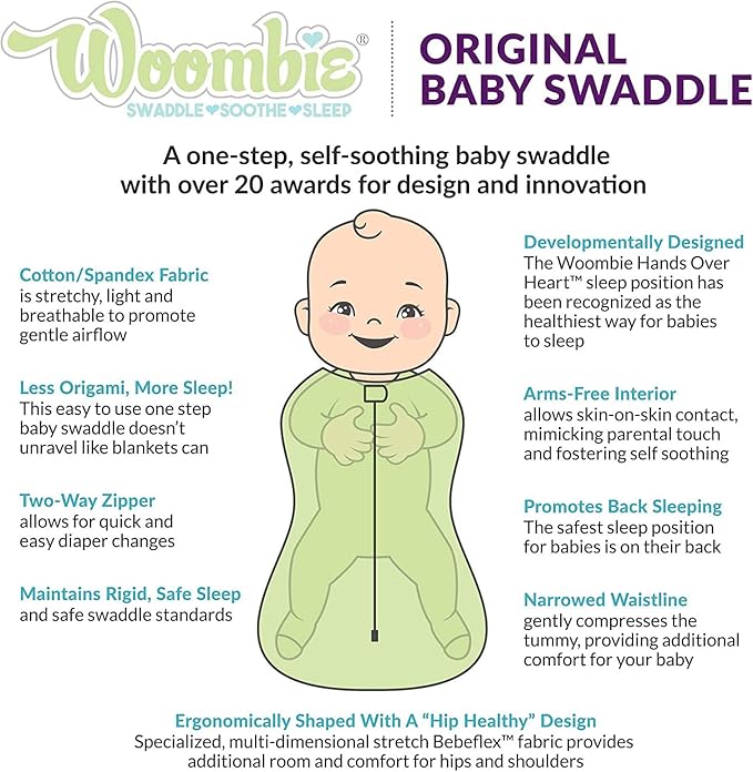 Woombie Original Baby Swaddling Blanket - Soothing, Cotton Baby Swaddle with Zipper - Wearable Newborn Blanket, Twilight Stripes, 5-13 lbs
