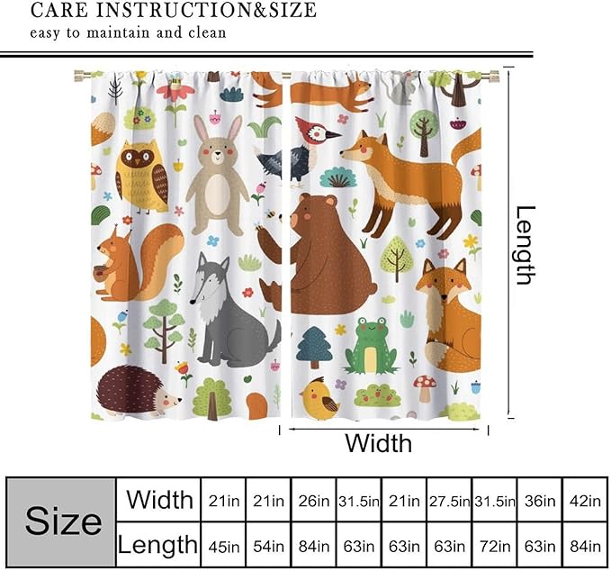 Kids Safari Animals Curtains, Baby Boy Girl Rustic Woodland Printed Cartoon Forest Window Treatments for Bedroom Living Room Nursery 2 Panels Sets, 63x63 Inch