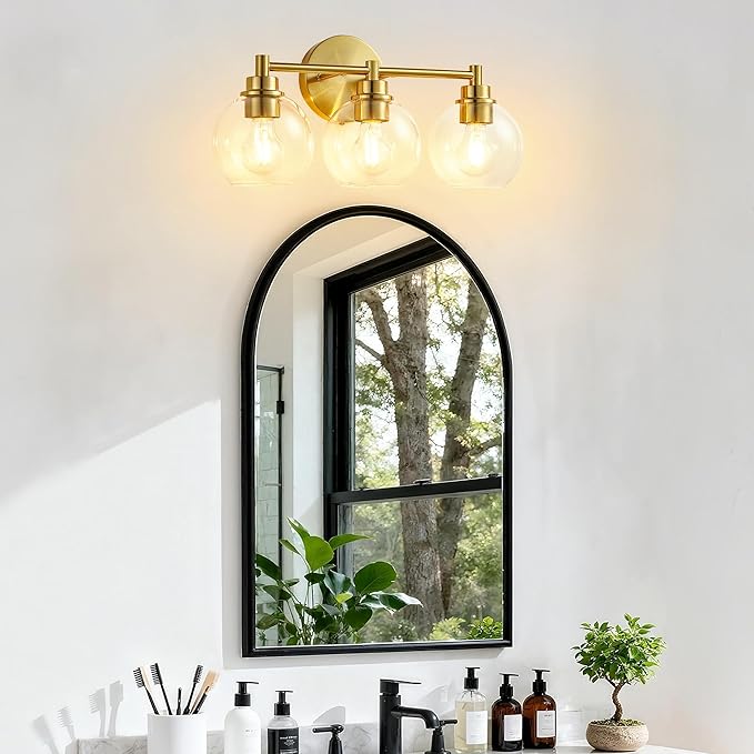 Gold Bathroom Vanity Lights, 3-Light Wall Sconce