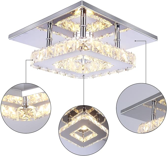 Small Led Chandelier Semi Flush Mount Crystal Lighting Modern Ceiling Crystal