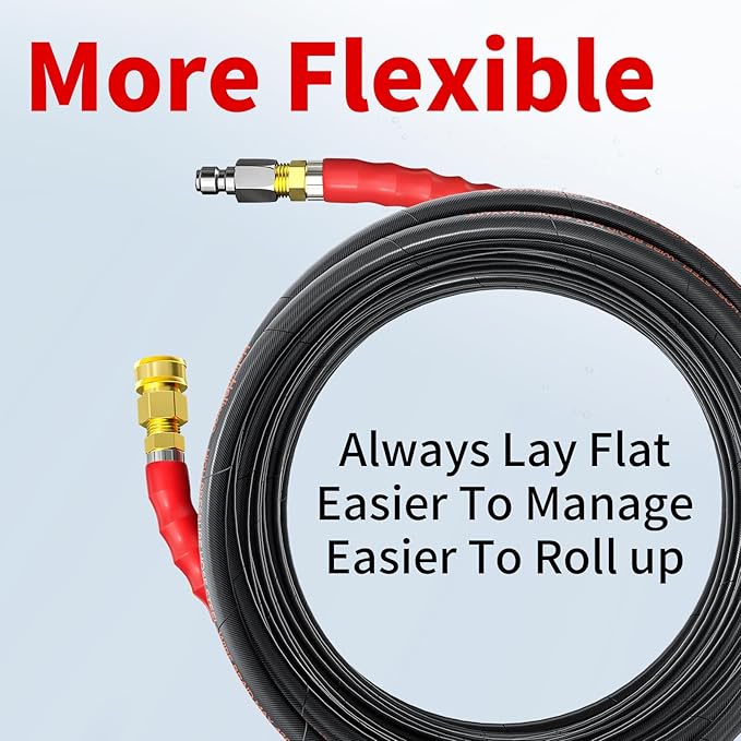 150ft Pressure Washer Hose 4200 PSI, Kink Resistant Industrial Grade Hose with 3/8 Quick Connect Ends and Adapters for Hot & Cold Water up to 140°F, Steel Wire Braided Hose for Power Washing