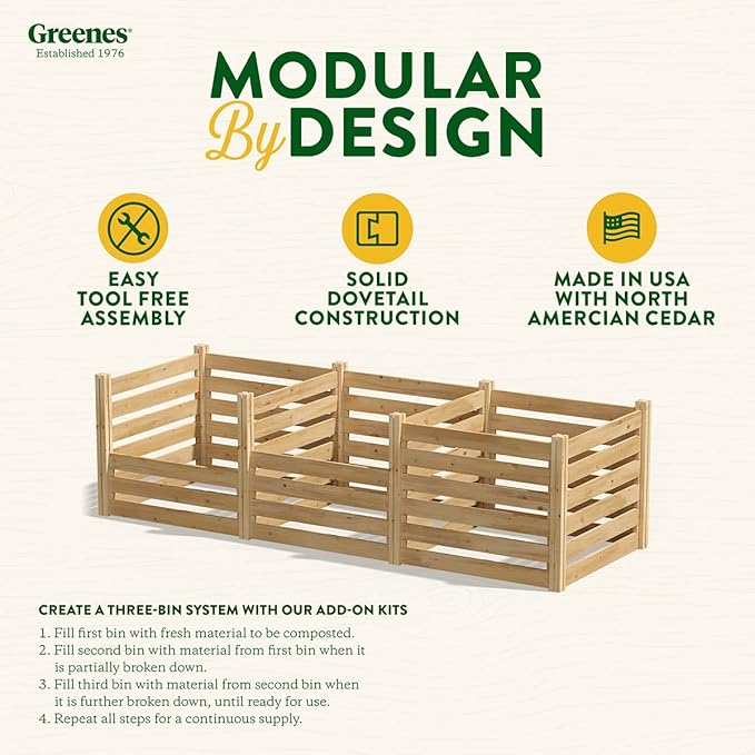 Greenes Fence Cedar Wood Composter, 48" L x 48" W x 31" H / 309.17 gallons - Made in USA with North American Cedar