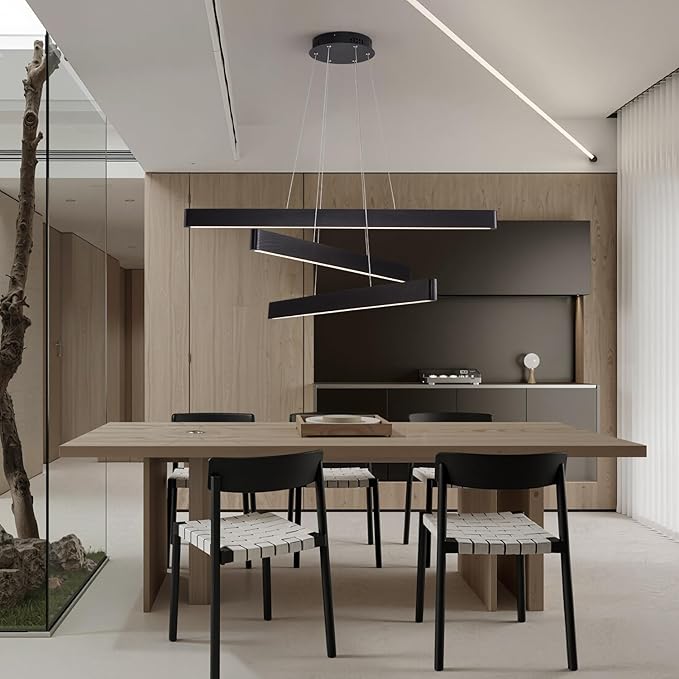 3-Light Solid Wood Black Linear Pendant Light