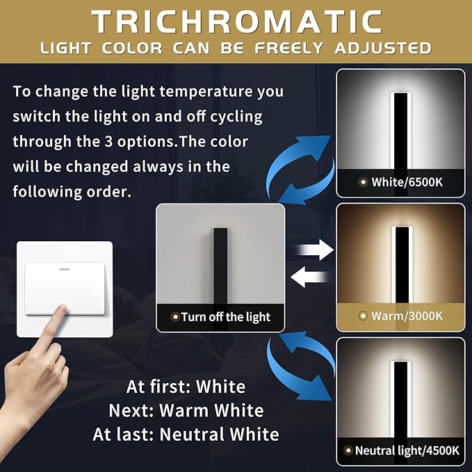 Modern 47inch Outdoor Wall Light, 3000k/4500k/6000k 3 Color Change Black