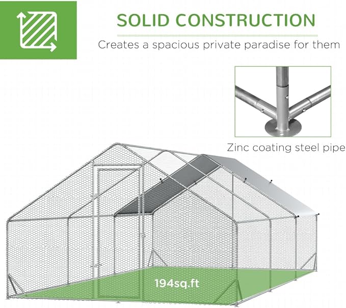 Large Metal Chicken Coop with Waterproof Cover, Walk-in Design Galvanized Steel Run for Chickens, Rabbits, Ducks, Outdoor Use