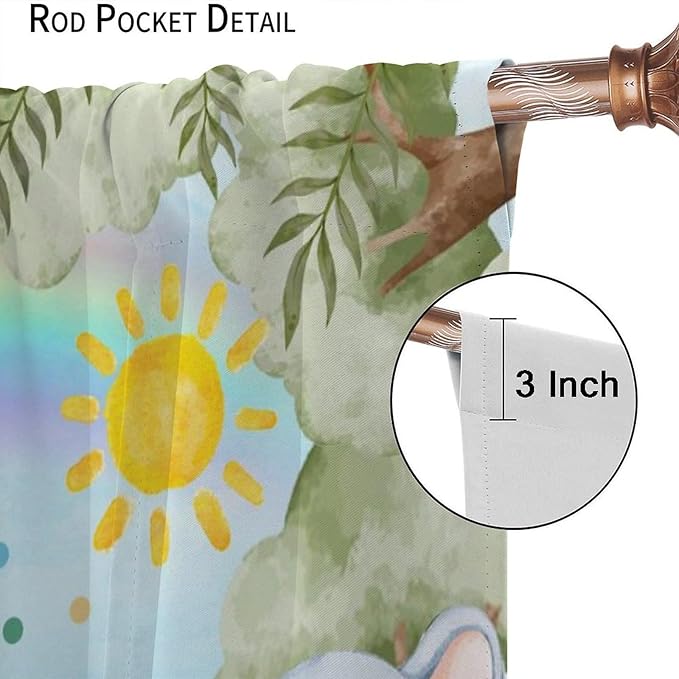 Woodland Kids Curtains Rustic Woodland Wild Animals Watercolor Forest Rainbow Sun Window Draeps for Baby Girls Boys Kids Nursery Bedroom Living Room 2 Panels, 63x63 Inch