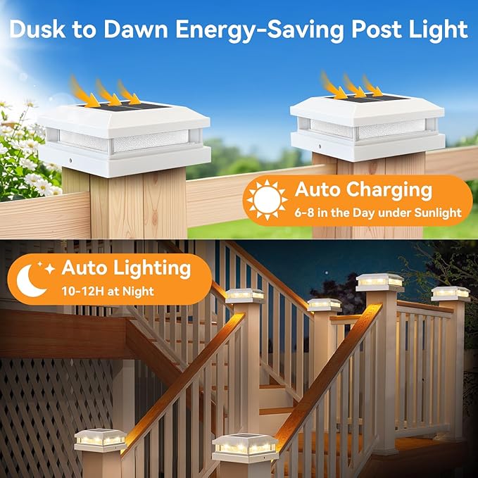 8-Pack Solar Post Cap Lights Outdoor, Waterproof Solar Powered Deck Lights