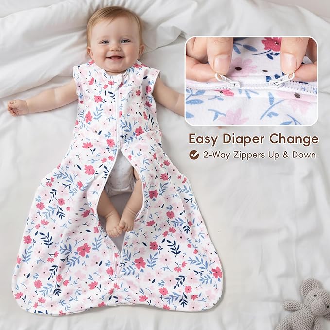 david's kids 3 Pack Warm Micro Fleece Baby Sleep Sack 18-24 Months, Soft Baby Wearable Blankets with 2-Way Zipper, Comfy Winter Sleeping Bags for Toddler Girls Neutral, X-Large Size, Floral