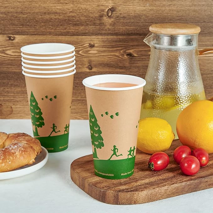 ECOLipak 210 Count 16 oz Paper Cups, 100% Compostable Paper Coffee Cups with PLA Lined, Disposable Biodegradable Hot Paper Cups for Party, Picnic, Travel, and Events
