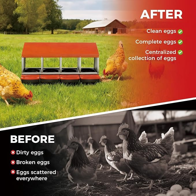 Garvee Chicken Nesting Boxes, 4 Hole Roll-Away Nesting Boxes for Chickens Coop with Perch, Hens, Ducks & Other Poultry,Egg Laying Box with Lid Cover to Protect Eggs,Easy to Assemble