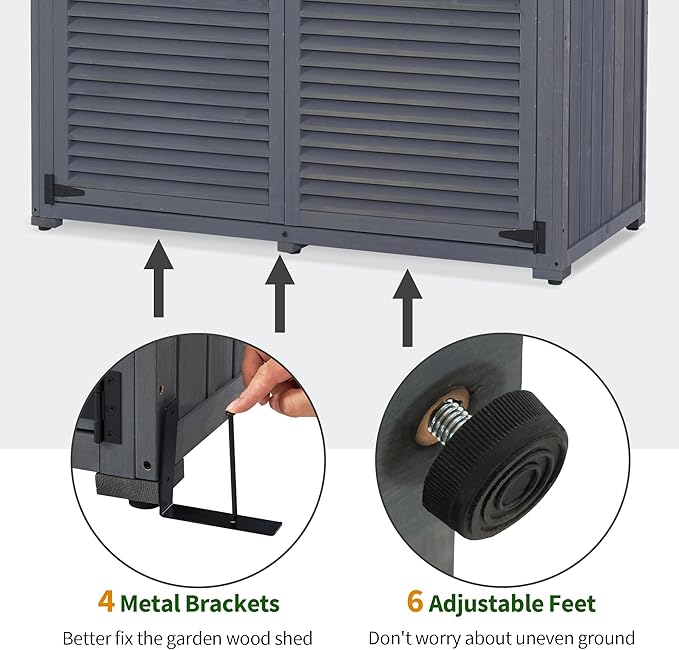 MCombo Outdoor Storage Cabinet, Wooden Storage Shed with Latch, Outside Garden Tool Shed with 2 Doors for Patio Yard Lawn, 1900 (Grey, Large)
