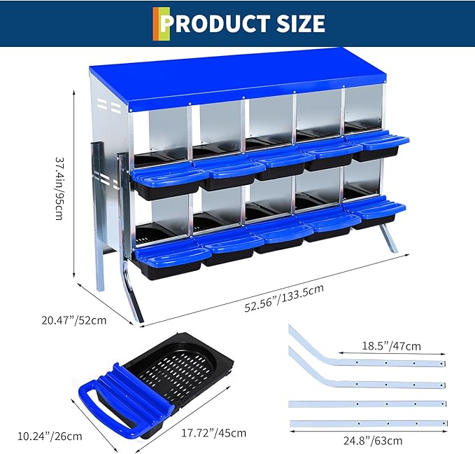 Chicken Nesting Box,10 Compartment Roll Away Nesting Box for Laying Eggs,Wall Mount Chicken Nesting Boxes,Easy Egg Collection,Cleanable Pull Out Hen Roosting Boxes 10 Hole