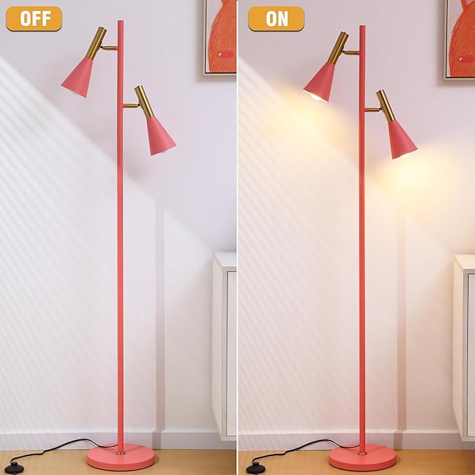 Modern Floor Lamp with 2 Adjustable Head Tall Pole Uplight