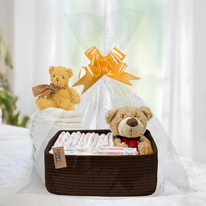 COMFY-HOMI 13" x 8.5" x 5.1" Storage Baskets for Organizing | Cotton Rope Woven Basket | Toy Storage Bin Box | Basket for Shelves, Closet Organizer Bin, Decorative Closet Shelf, 3 Pack, Dark brown