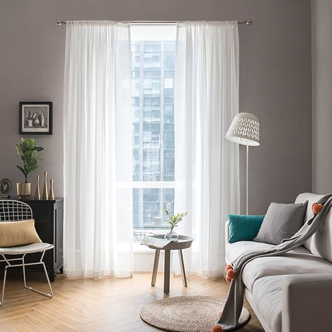 MIULEE 2 Panels Solid Color White Sheer Window Curtains Elegant Window Voile Panels/Drapes/Treatment for Bedroom Living Room (54 X 54 Inches White)