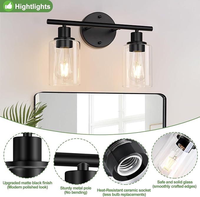 2-Light Bathroom Light Fixtures, Bathroom Wall Lamp