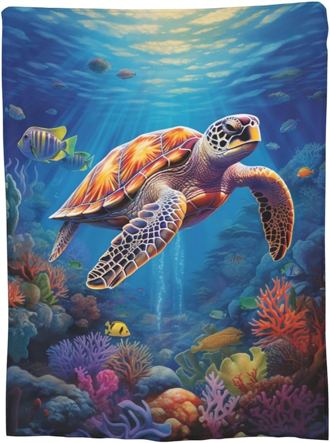 Sea Turtle Blanket Turtles Shell Ocean Flannel Throw Blankets for Home Decor Couch Bed Sofa Soft Fuzzy Lightweight Gifts 60x50 Inches