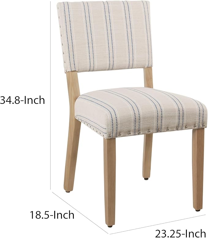 Homepop Home Decor | Upholstered Dining Chairs | Dining Chairs Set of 2 with Nailhead Trim | Decorative Home Furniture, Blue and White Stripes