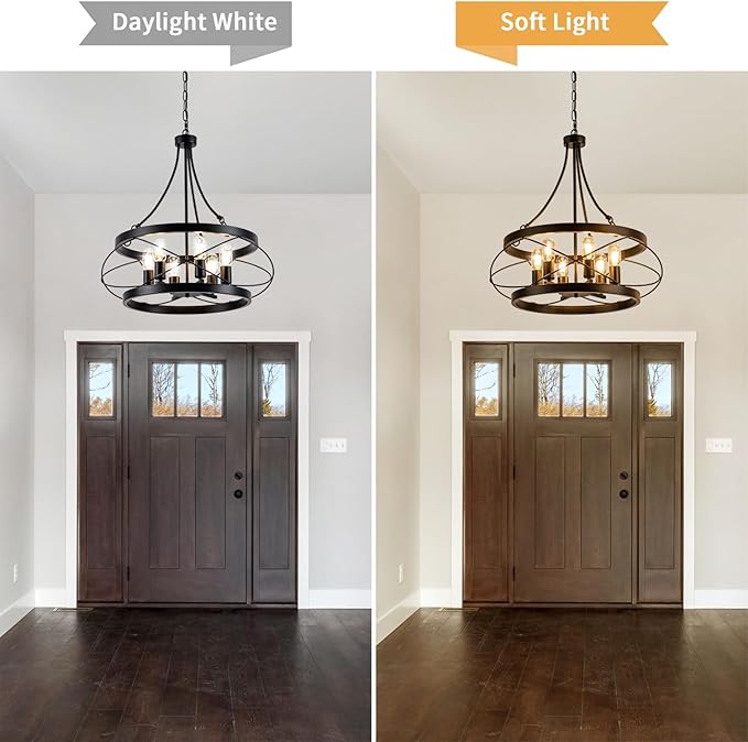 6-Light Farmhouse Chandelier, 23.62" Rustic Drum Dining Room Light Fixture