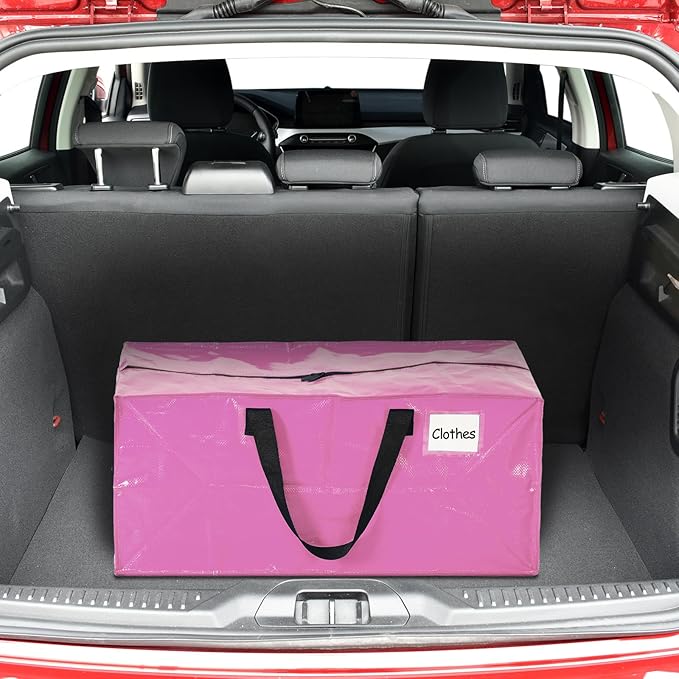 4 Pcs 24 Gallon Large Moving Bags with Zipper and Handles Foldable Storage Duffle Bags Heavy Duty Extra Large Totes for College Dorm Travel Clothes Blankets Bedding Moving (Pink)