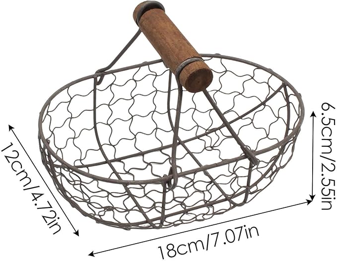 Farmhouse Egg Basket - Wooden Handle Container for collecting and storing eggs, versatile picnic farm bucket for children, boys, girls, outdoor use, perfect for camping, gardening, home eg
