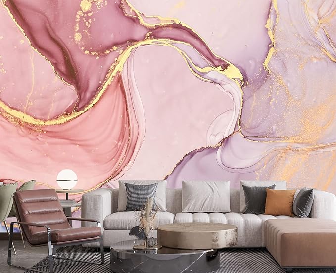 Gilding Marble Pink Wall Mural Wallpaper for Bedroom 103" x 69"
