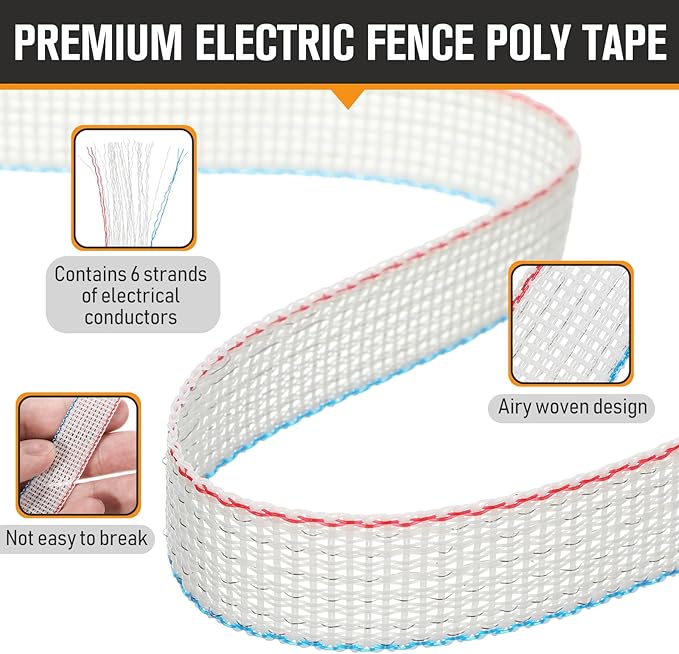 2 Rolls 3/4 Inch x 1640 ft Electric Fence Tape for Livestock Polytape Fencing Horse Fence with High Visibility
