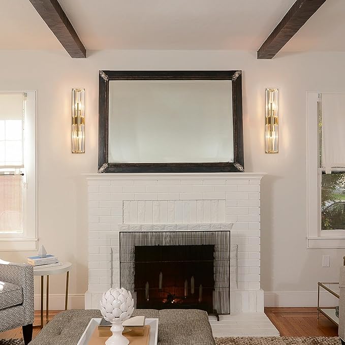 Modern Luxury Crystal Wall Sconce 2-Light Gold Mid Century Brass Wall Lighting