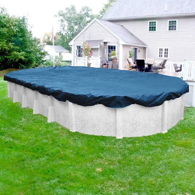 Pool Mate 15 x 21 ft Classic Blue Winter Oval Pool Cover for Above Ground Pools, 4 ft Overlap (19 x 25 ft Cover Size), Solid 8 x 8 Scrim, 2.36 oz/yd2, 10-Year Warranty, Style: 351521-4PM
