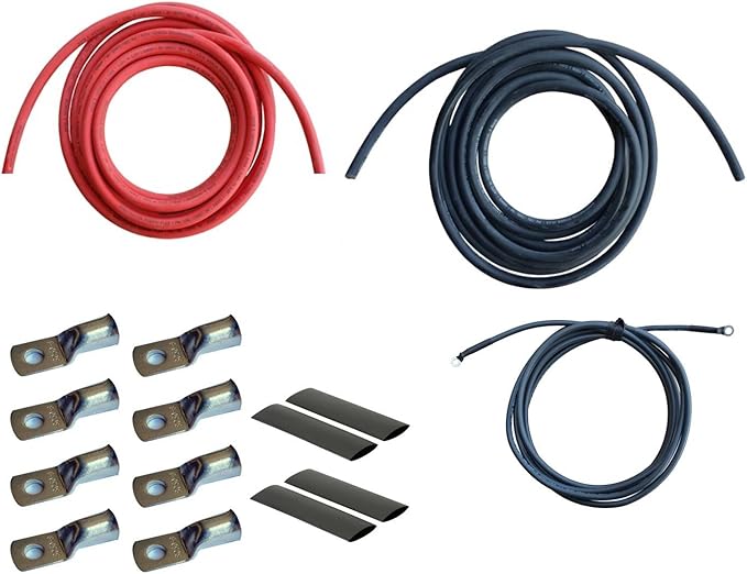 WindyNation 2 Gauge AWG (12 Feet Black + 12 Feet Red) Power Inverter Battery Cable Wire Kit for DC to AC Inverters RV, Car, Solar, Marine, Off-Grid