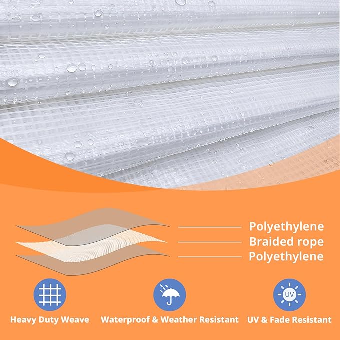 16Mil Clear Greenhouse Tarp, Heavy Duty Clear Tarp with Grommets 6x10FT, Reinforced Poly Transparent Greenhouse Plastic Cover Waterproof UV Resistant for Gardening, Farming, Canopy, Chicken Coop