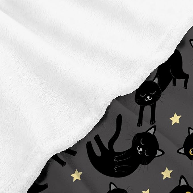 Thuswarm Cats and Stars in The Dark Flannel Throw Blanket Warm Cozy Soft Funny Print Blankets for Bed Couch Sofa Room Decoration Gifts 50”×40” Small for Kid