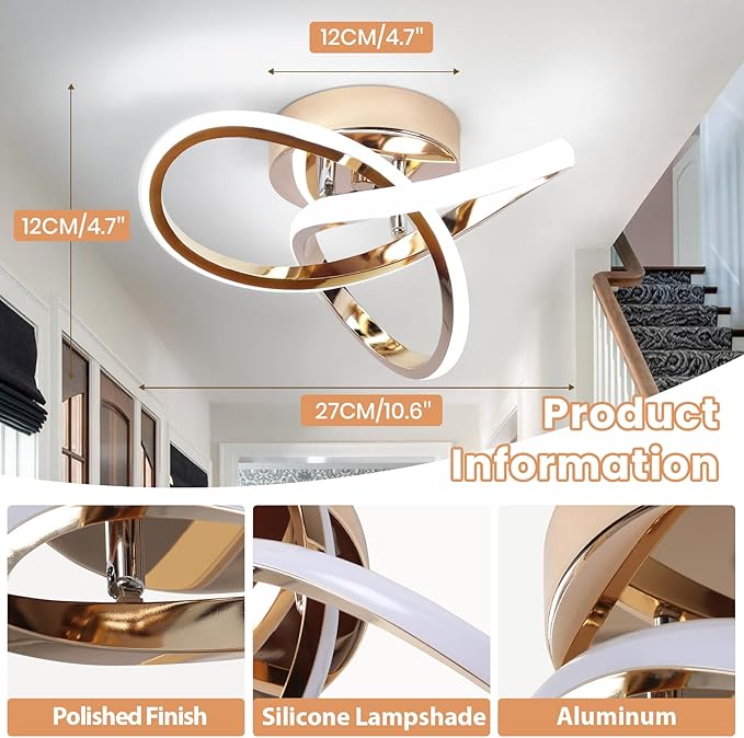 CANEOE Modern LED Ceiling Light, 6000K Gold Led Hallway Ceiling Light Fixtures