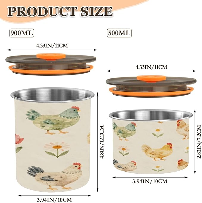 Farm Chickens and Floral Coffee Canister 17oz Stainless Steel Airtight Food Storage Container with Lid for Beans/Cereal Preserval