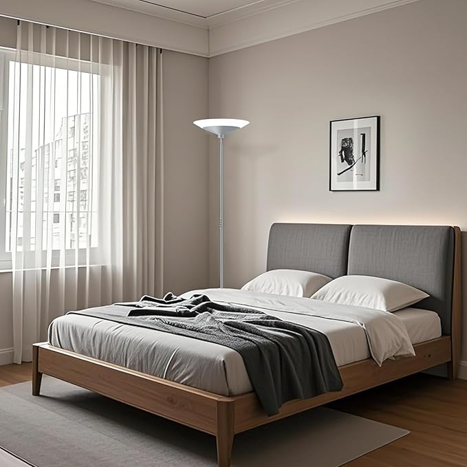 Silver Torchiere Floor Lamp - 30W Dimmable LED Standing Lamp