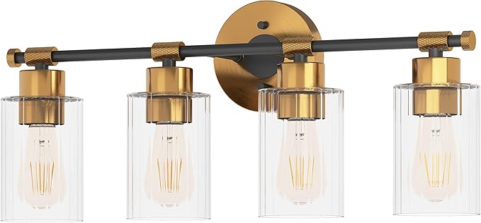 Inlight 23" Wide 4-Light Brass Gold Bathroom Vanity Light, Modern Black Bath