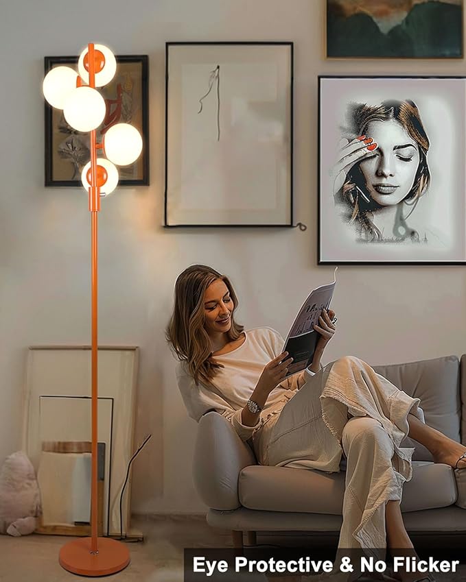 Lightdot 5-Globe Dimmable Globe Floor Lamp Orange Retro Standing Lamps