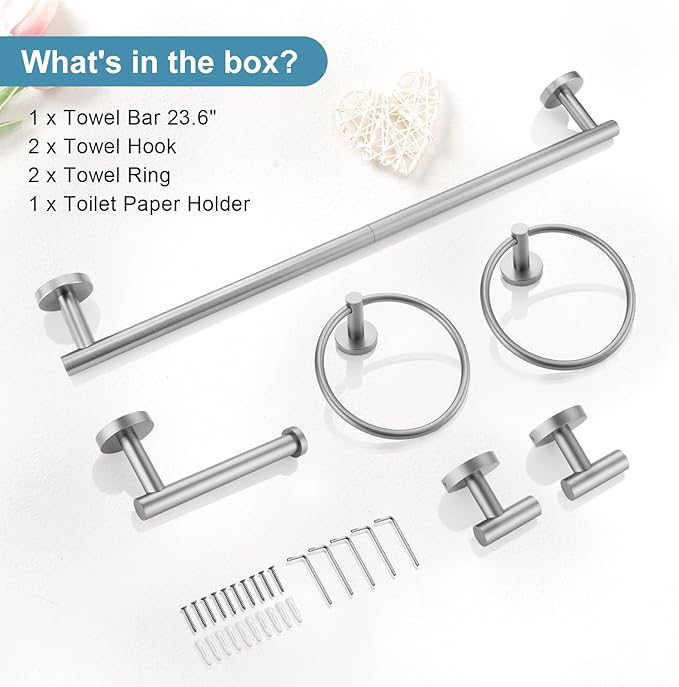 TQKAG Brushed Nickel Bathroom Hardware Set 6-Piece Bathroom Accessory Set 23.6