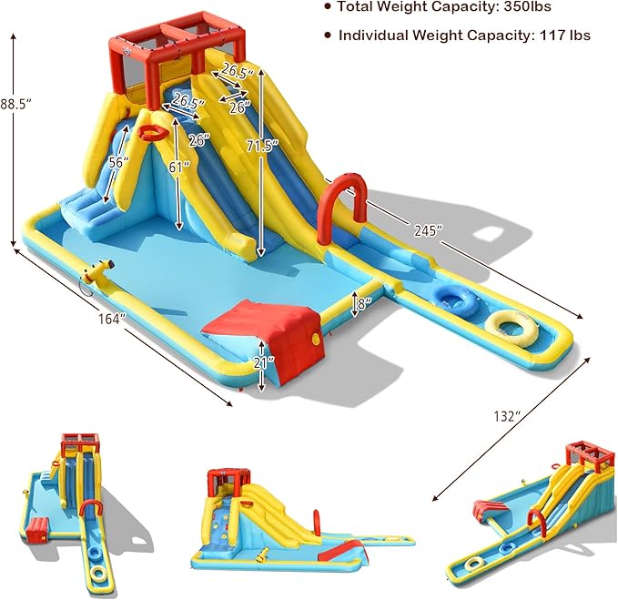 BOUNTECH Inflatable Water Slide, Dual Slides Kids Water Slide Park Jump Bouncy Castle w/2 Swimming Rings, Blower, Large Splash Pool, Backyard Outdoor Blow up Water Slides Inflatables for Big Kids