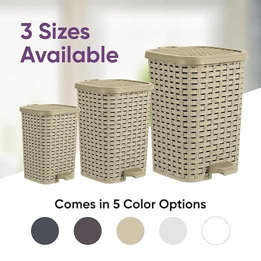 Superior Performance Inc 3.1 Gal. Rattan Style Compact Trash Can (Beige and Brown)