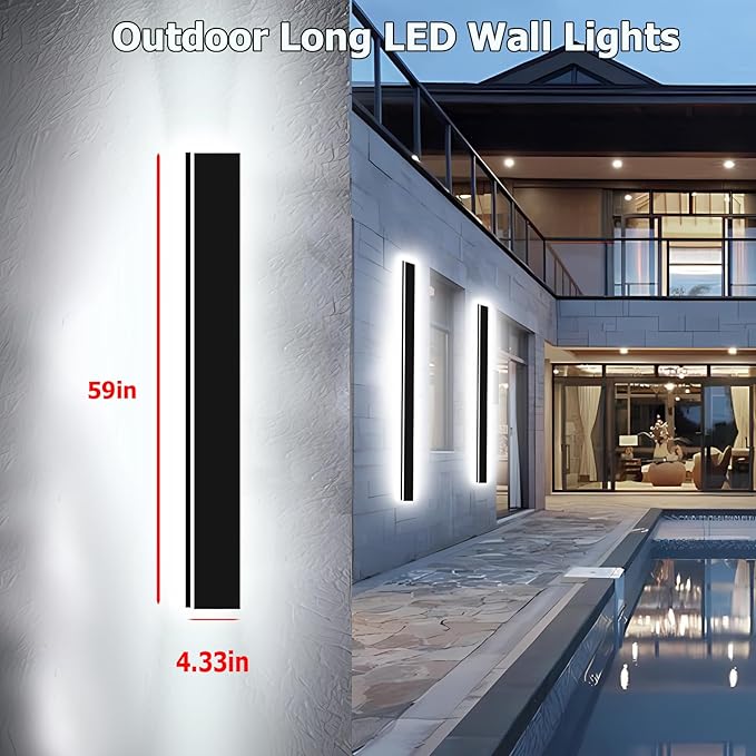 2pcs 59in Exterior Wall Lights, 4.33in Wide Dimmable Modern Outdoor Wall Lights