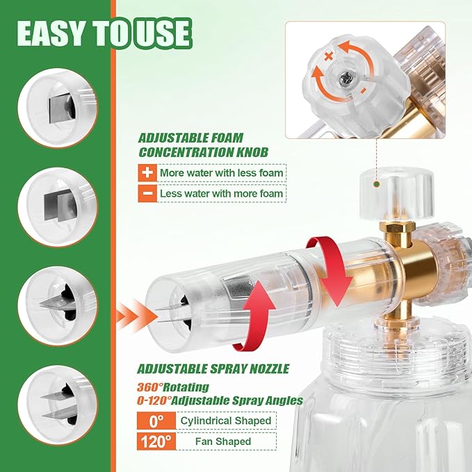Foam Cannon for Pressure Washer, Pressure Washer Gun with Foam Cannon and 5 Power Washer Sprayer Nozzles Tips for Car Wash Kit Power Washer Gun Foam Soap Cannon for Car Snow Foam Lance